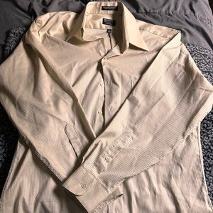 Cream and white striped long sleeve button up shirt unisex
Men’s Medium